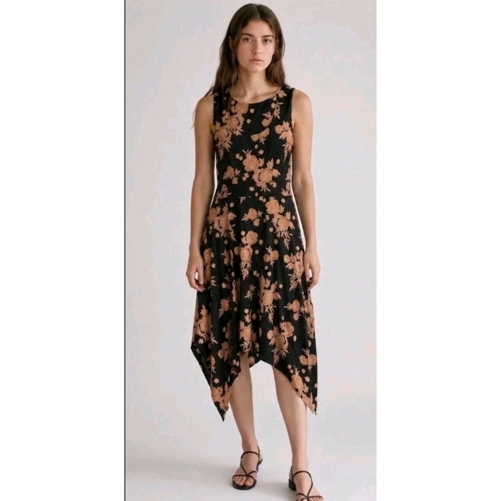 Pact Dress Women's Small Twilight Floral Fit & Flare Handkerchief Organic Cotton